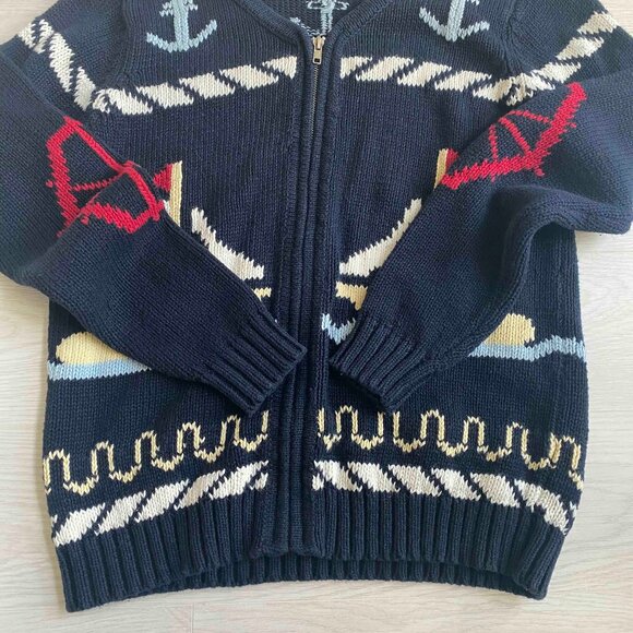 Vtg Crazy Horse Liz Clairborne Sailboat Nautical Cardigan Size S Grandmacore - Picture 7 of 7